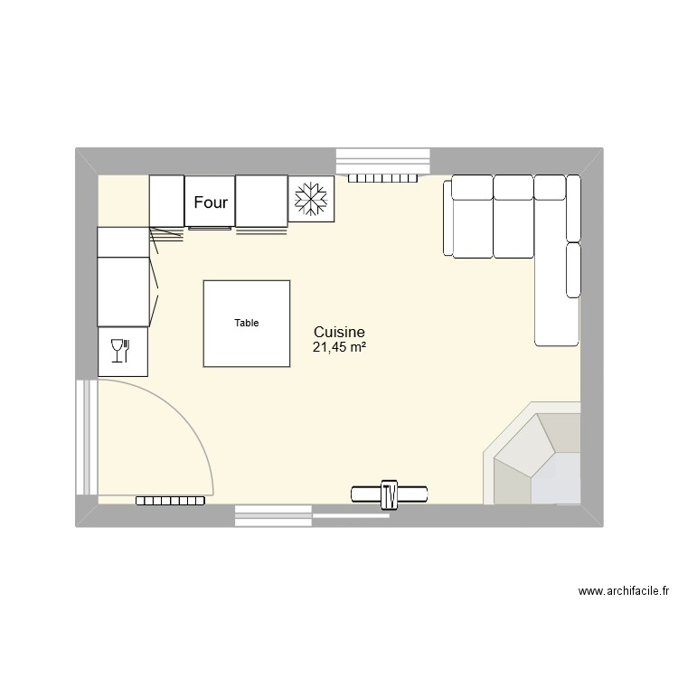Pianelli Cuccina. Plan de 1 pièce et 21 m2