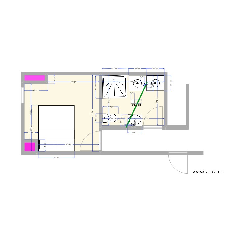 test jo 2. Plan de 4 pièces et 17 m2