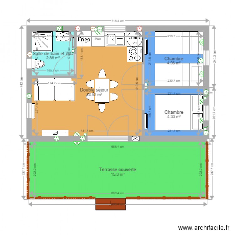 Chalet GreenCottages 25 m 2  2 chambres. Plan de 0 pièce et 0 m2