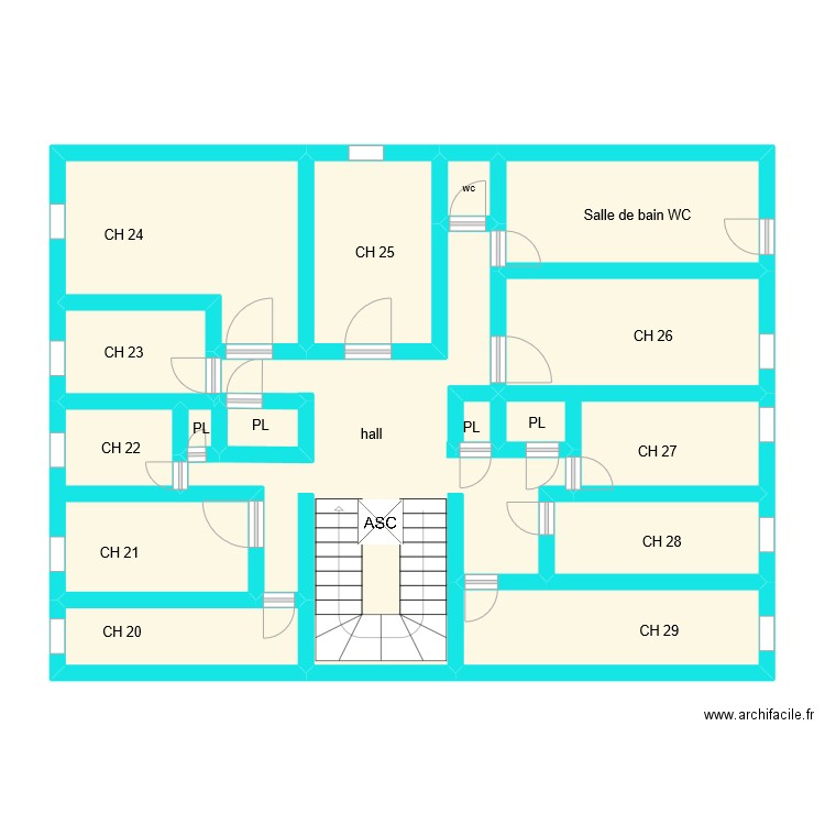 haussmanien 2 etage. Plan de 15 pièces et 88 m2