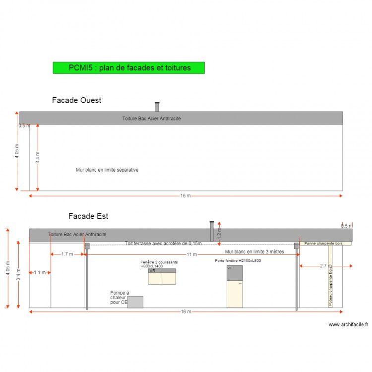 Facades Ouest et Est. Plan de 0 pièce et 0 m2