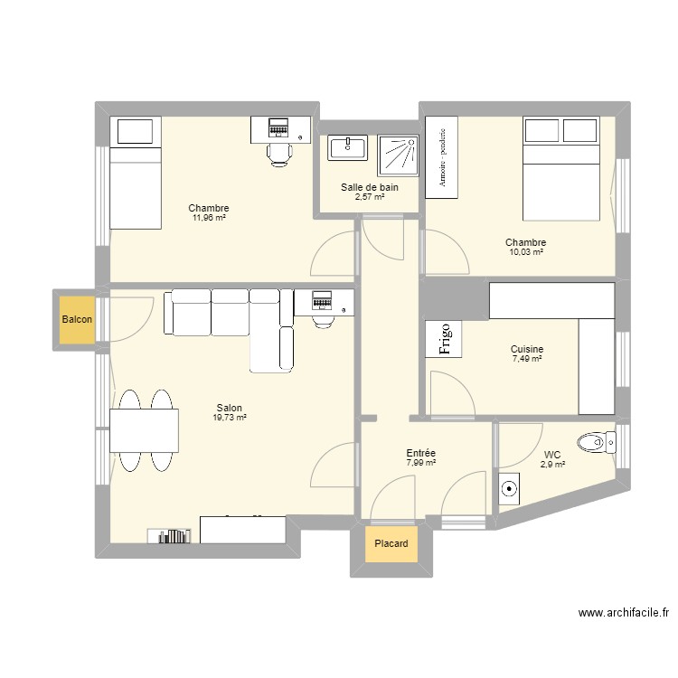 Appart Béré. Plan de 10 pièces et 65 m2