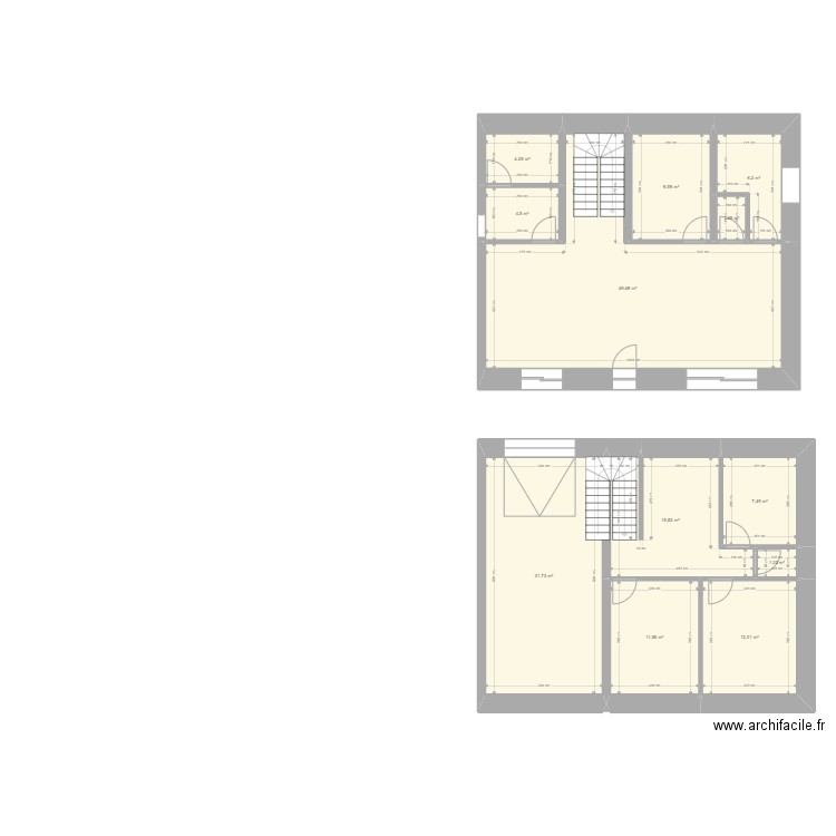 plans étage et bas. Plan de 12 pièces et 156 m2