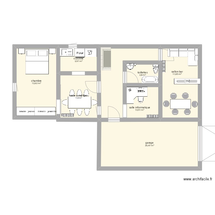 maison1. Plan de 7 pièces et 73 m2