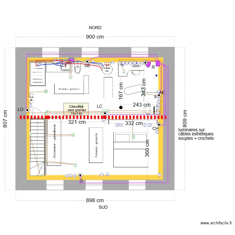 MAREILLES étage calques. Plan de 1 pièce et 54 m2