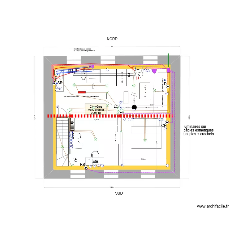 MAREILLES &eacute;tage calques. Plan de 1  et 54 m²