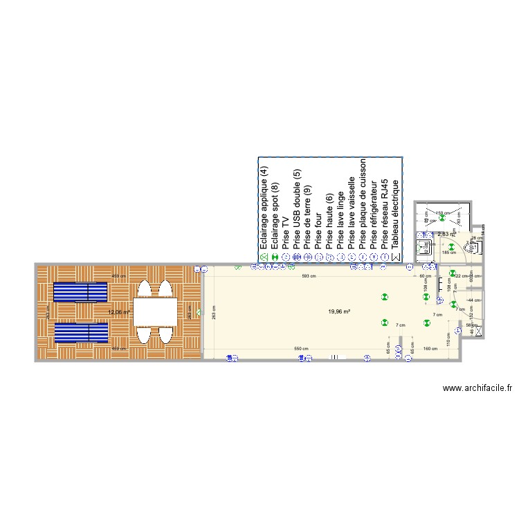 Studio Britania final 3 sans meuble. Plan de 3 pièces et 35 m2