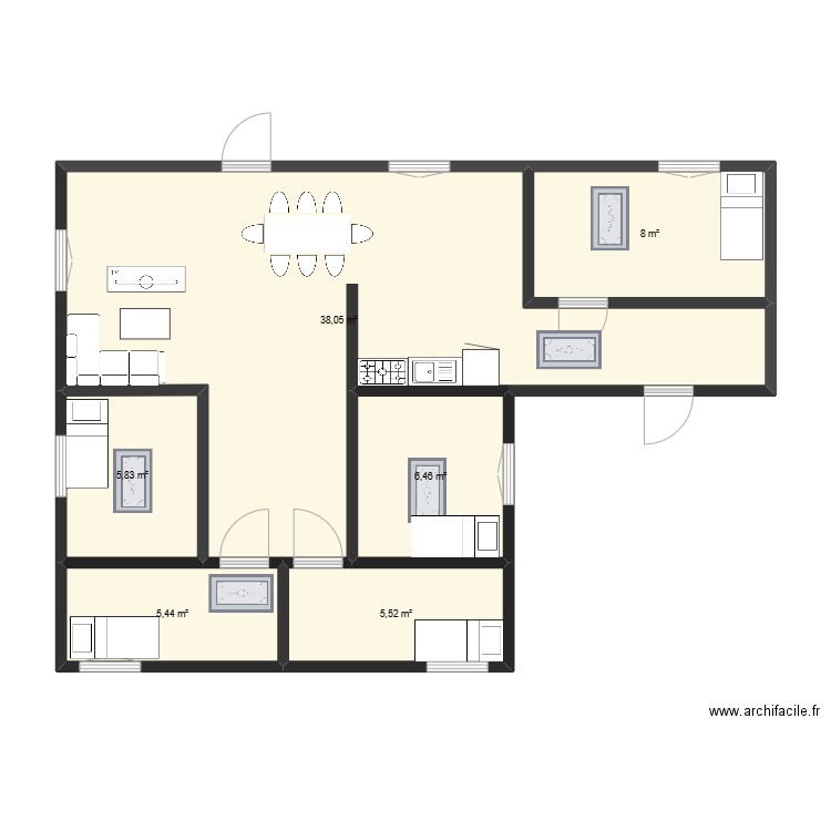 projet. Plan de 6 pièces et 69 m2