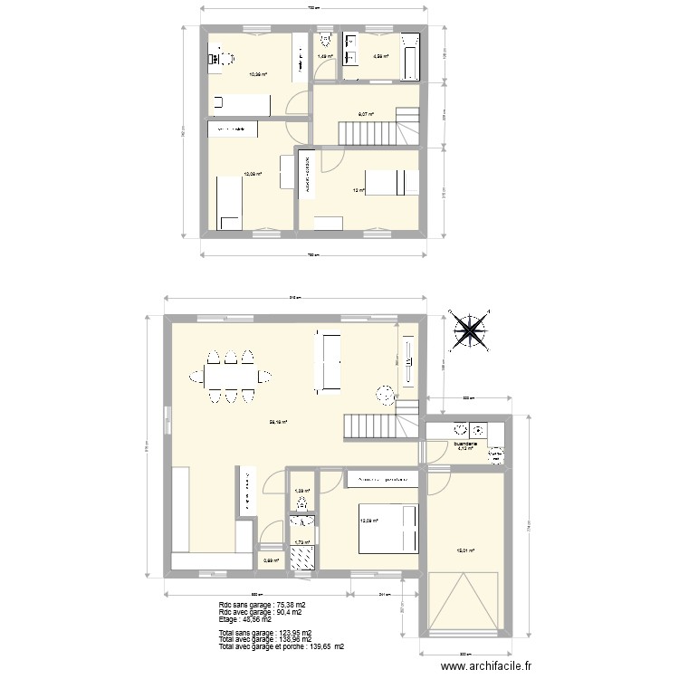 2e plan modifié bis sdb nord. Plan de 13 pièces et 140 m2
