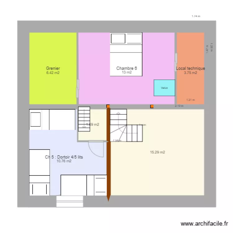 chambre mezzanine V55 du 13 juin . Plan de 