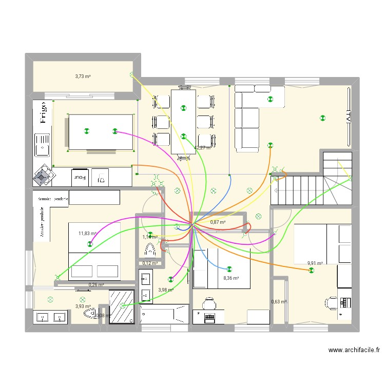 proto 1 pieuvre v1. Plan de 13 pièces et 87 m2