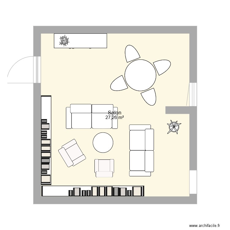 Salon. Plan de 1 pièce et 27 m2