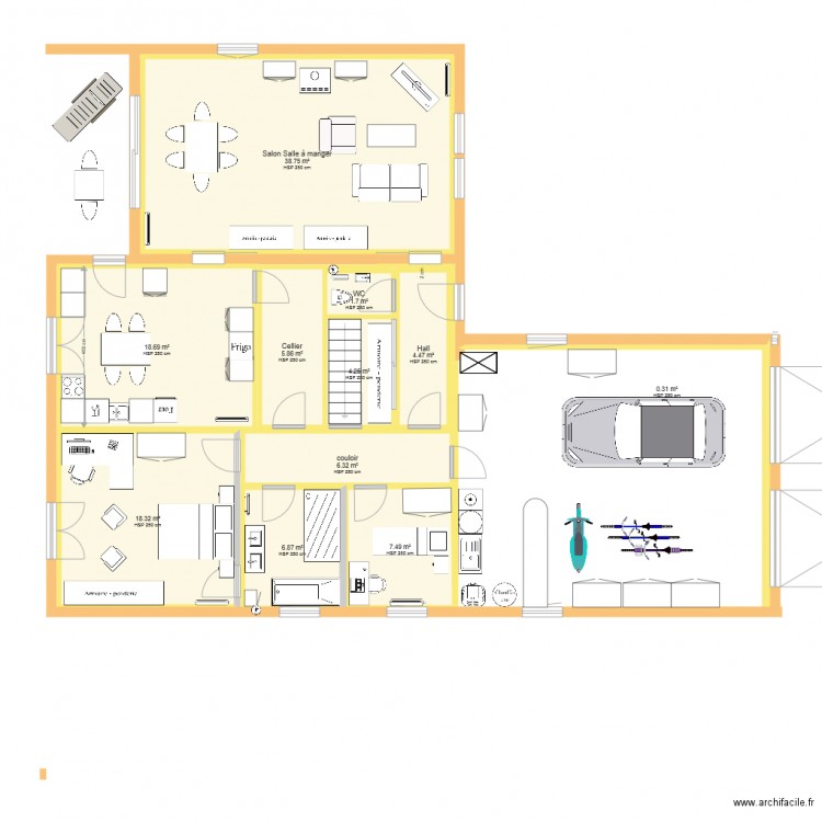 Projet Semi Plain Pied en L Rez V709. Plan de 0 pièce et 0 m2