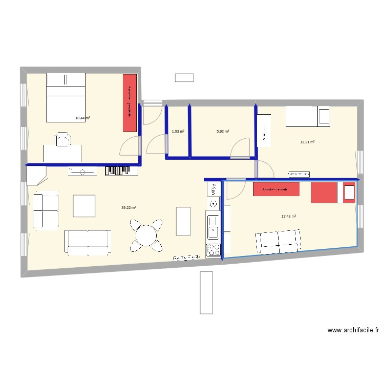 Amménagement en urgence. Plan de 6 pièces et 96 m2