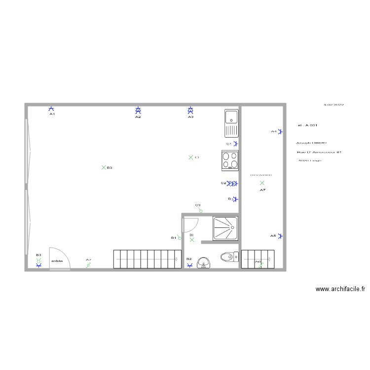 amercooer A001. Plan de 3 pièces et 60 m2