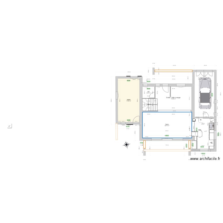 RDC Projet V2. Plan de 5 pièces et 61 m2