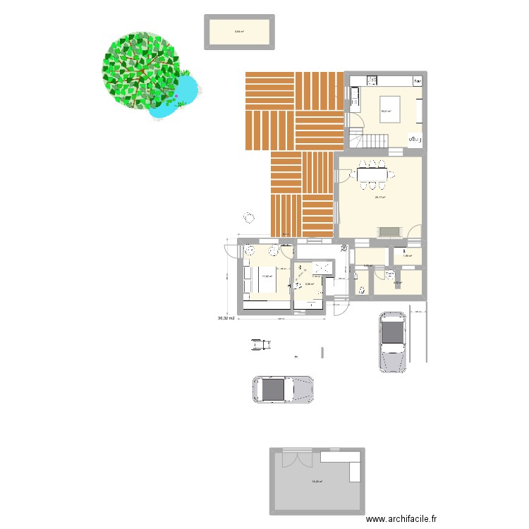 choix 1 Extension prolongation petite maison_carré_1_30m2. Plan de 9 pièces et 96 m2