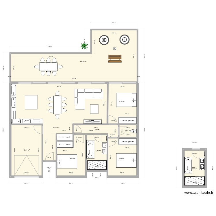 RP v2. Plan de 14 pièces et 154 m2