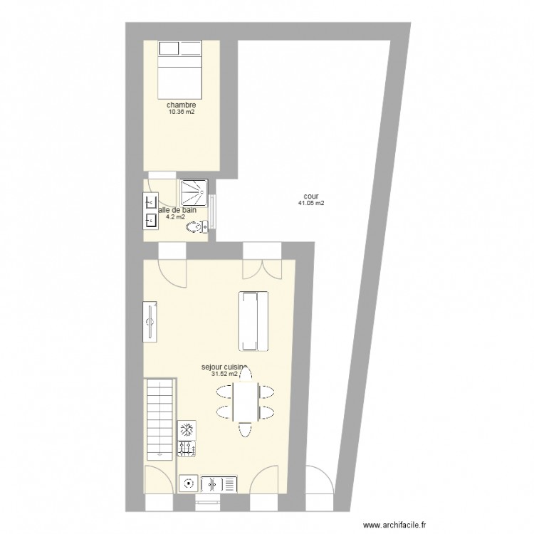 MIREBEAU futur rdch avec cour2. Plan de 0 pièce et 0 m2