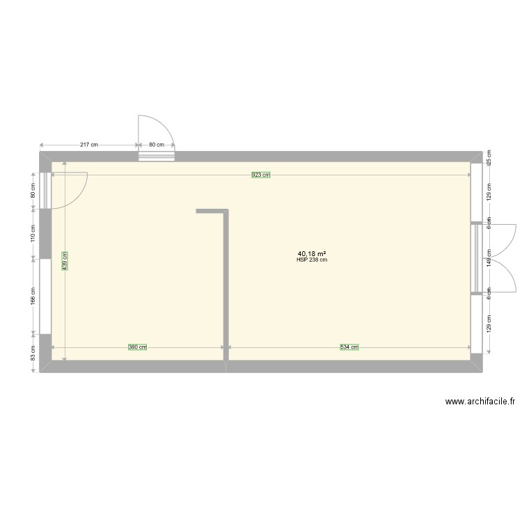 Bureau RDC. Plan de 1 pièce et 40 m2