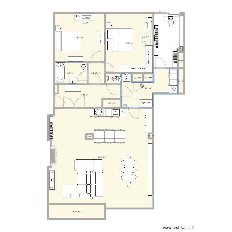 Plan aménagement 18. Plan de 16 pièces et 122 m2