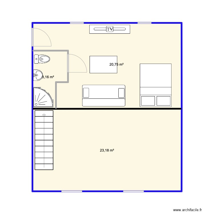 garage. Plan de 3 pièces et 47 m2