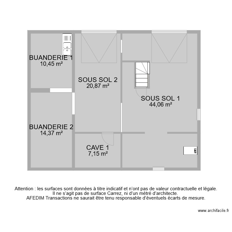 BI6797 SOUS SOL . Plan de 6 pièces et 98 m2
