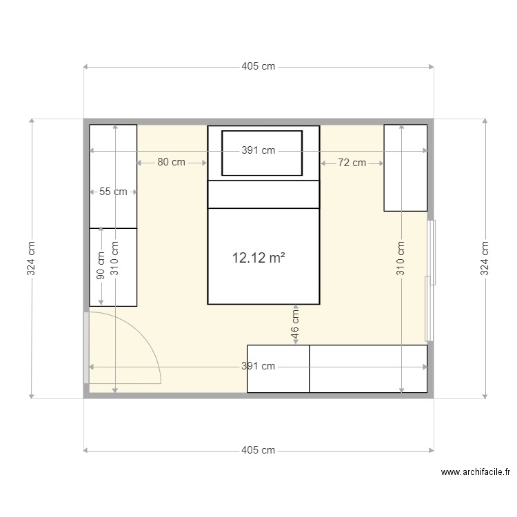 Chambre Noémie . Plan de 1 pièce et 12 m2