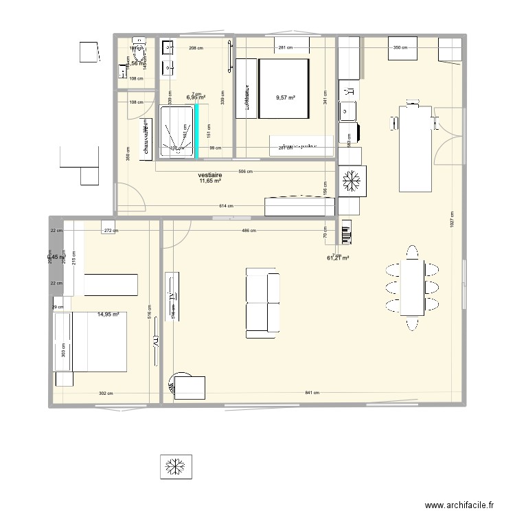 appart 1er. Plan de 7 pièces et 106 m2