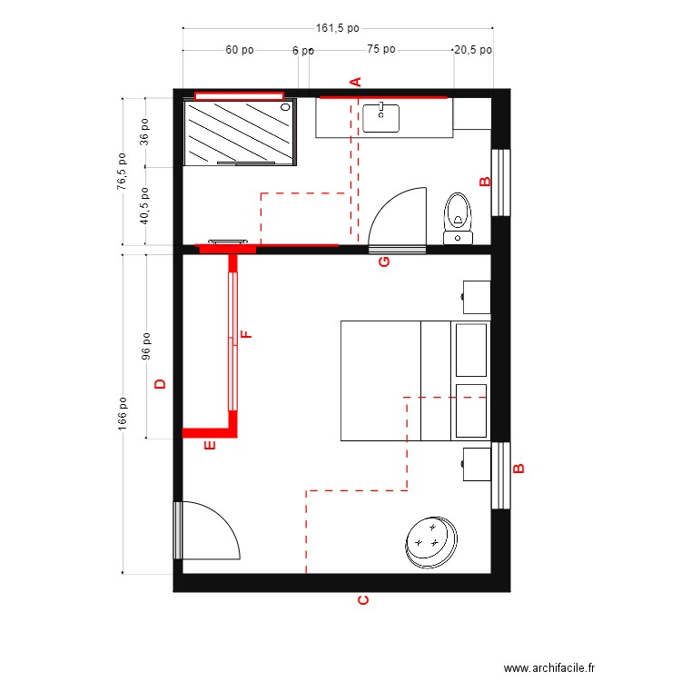 brenda Menuiserie. Plan de 2 pièces et 25 m2