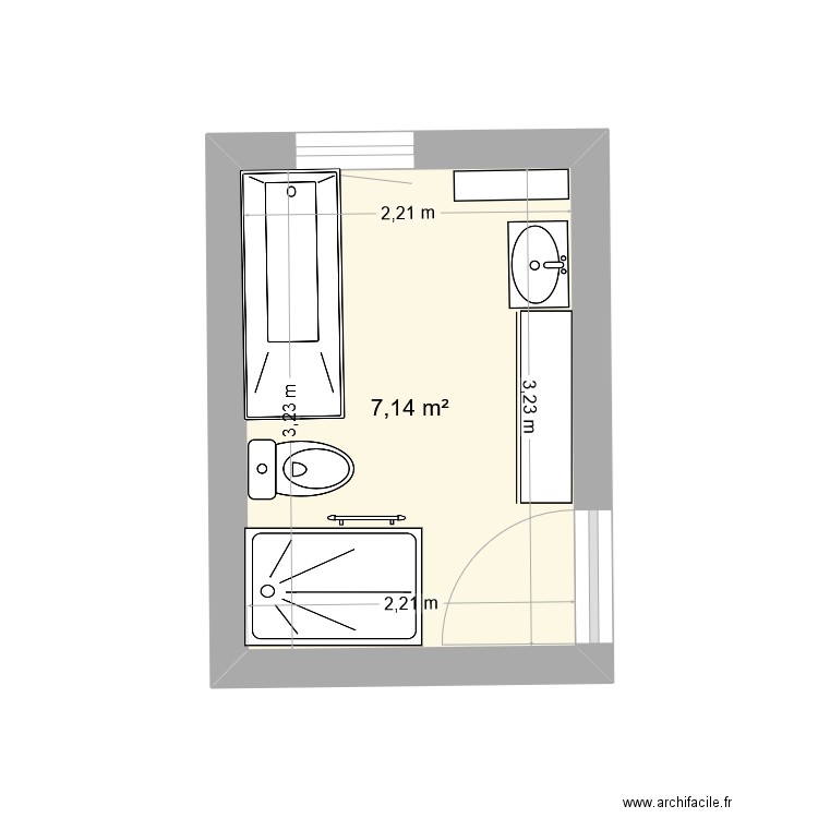SDB 3. Plan de 1 pièce et 7 m2