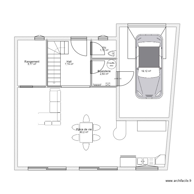 PROJET GERTWLLER. Plan de 6 pièces et 76 m2