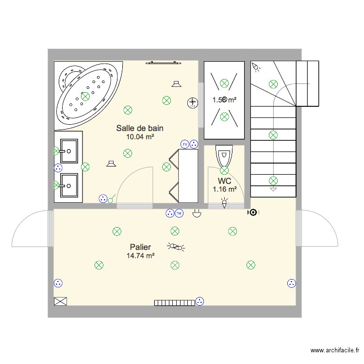 Electricité Palier et Salle de Bain WC. Plan de 0 pièce et 0 m2