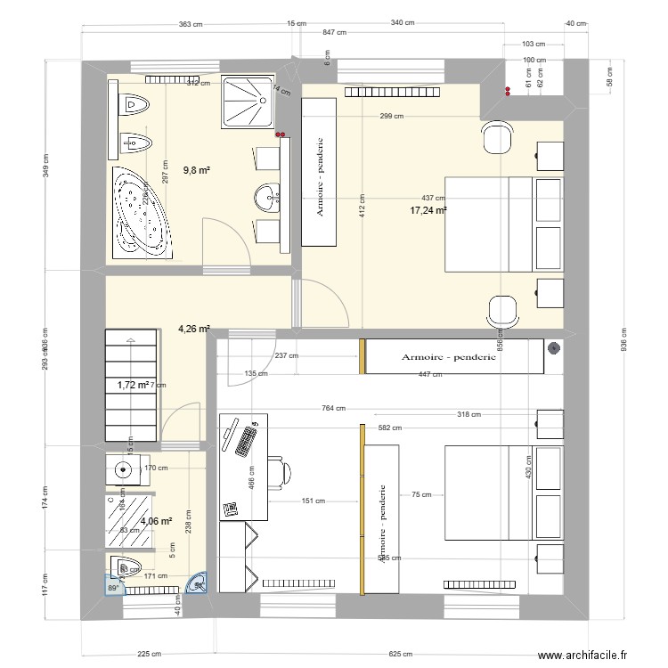 Liege avril 2023_SDB. Plan de 9 pièces et 73 m2