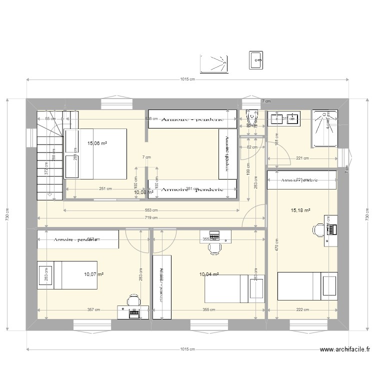 1 ere etage. Plan de 5 pièces et 60 m2