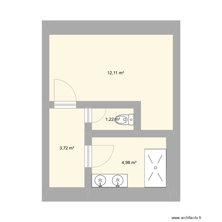 Etage. Plan de 4 pièces et 22 m2