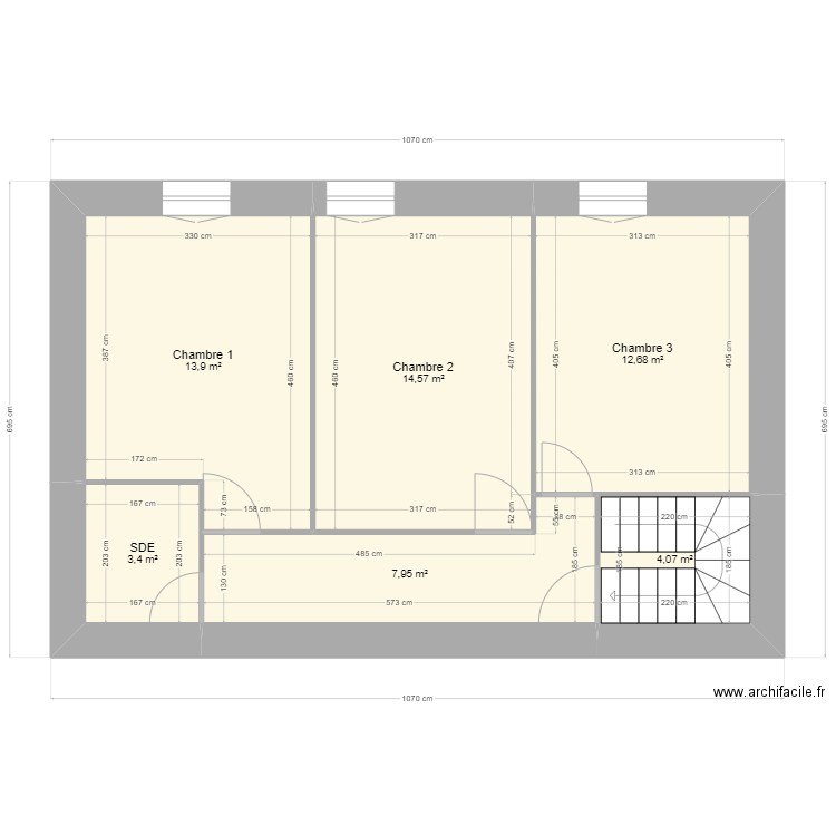 Verrieres étage. Plan de 6 pièces et 57 m2