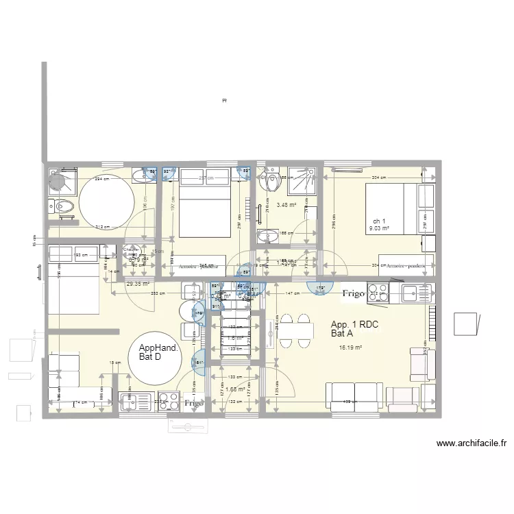 Batiment A cot&eacute; jardin Norm  et Handicap&eacute;  OKk. Plan de 