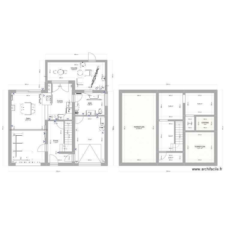 maison. Plan de 6 pièces et 88 m2