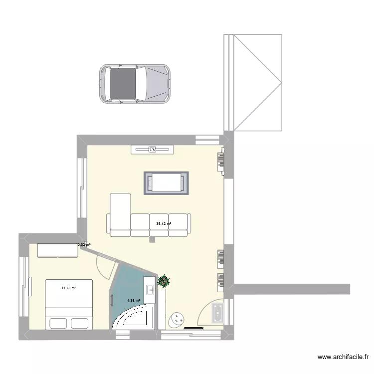 Extension aménagée. Plan de 4 et 52 m² Extension aménagée. Plan de 4 et 52 m²