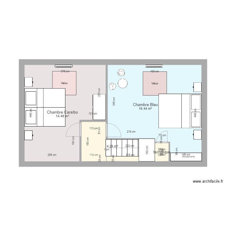 Etage annexe avec meubles et lits rapprochés salon sans cote . Plan de 0 pièce et 0 m2