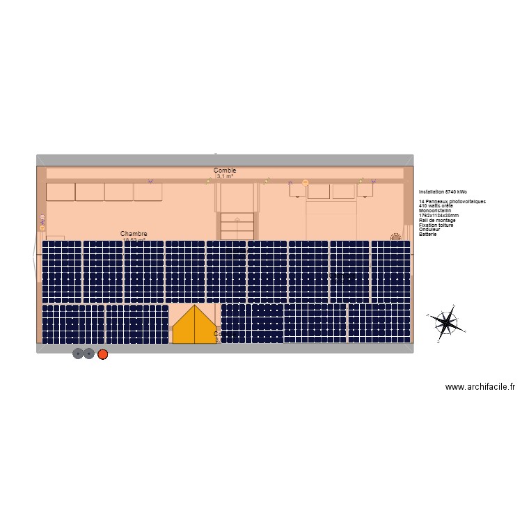 Arquenne toiture double pan. Plan de 5 pièces et 45 m2