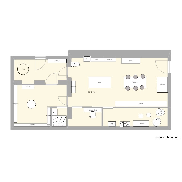 atelier2. Plan de 1 pièce et 66 m2