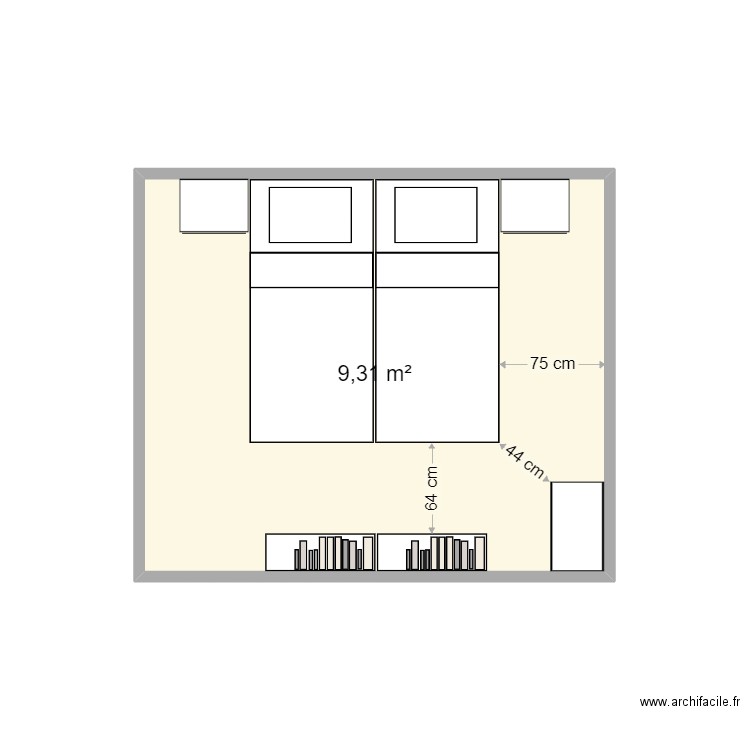 chambre amis. Plan de 1 pièce et 9 m2