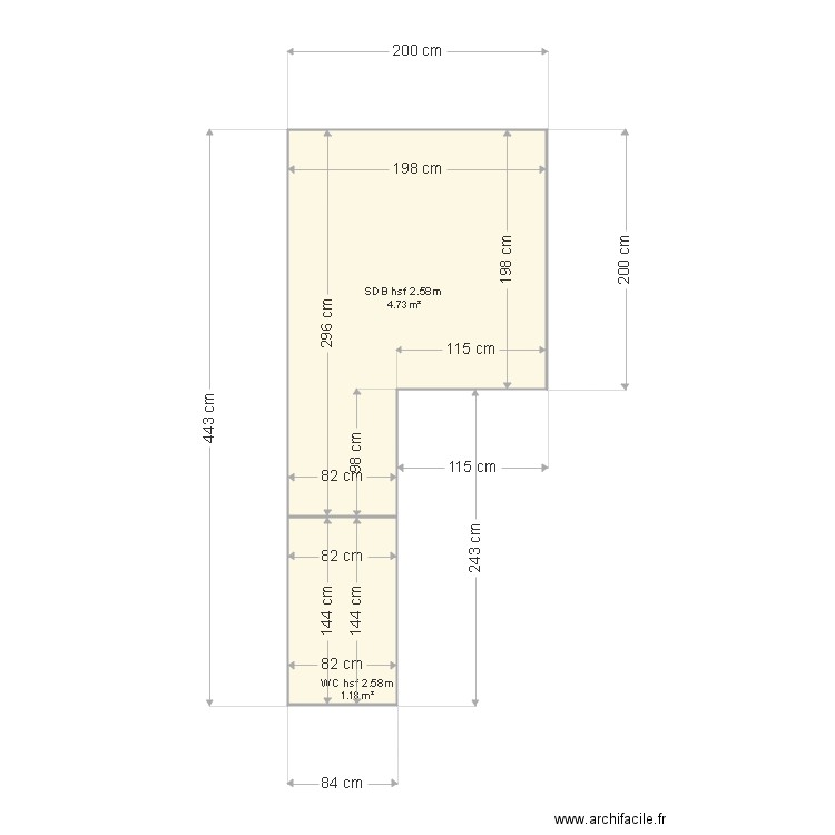 SDB Steinbach Eric. Plan de 2 pièces et 6 m2