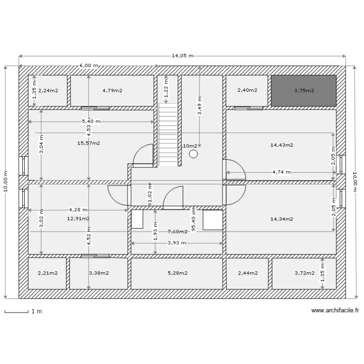 &eacute;tage du 90m2 (sh68m2). Plan de 