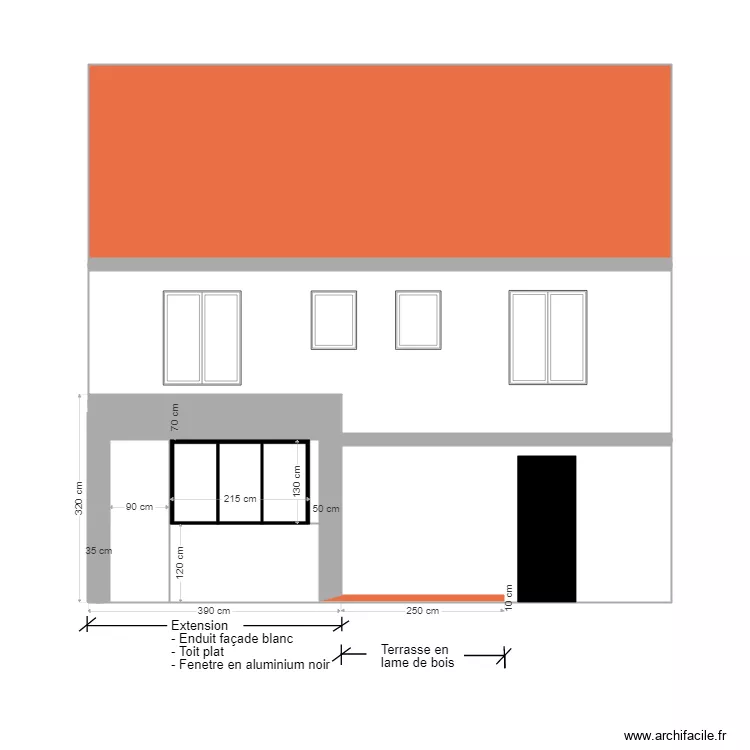 FACADE NO PROJETEE AU NIVEAU EXTENSION. Plan de 