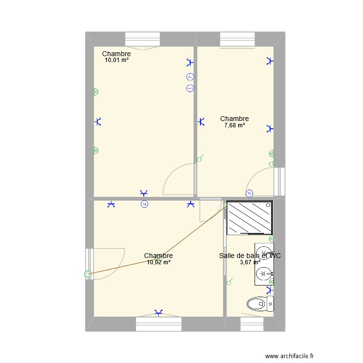 bureau droit. Plan de 4 pièces et 31 m2