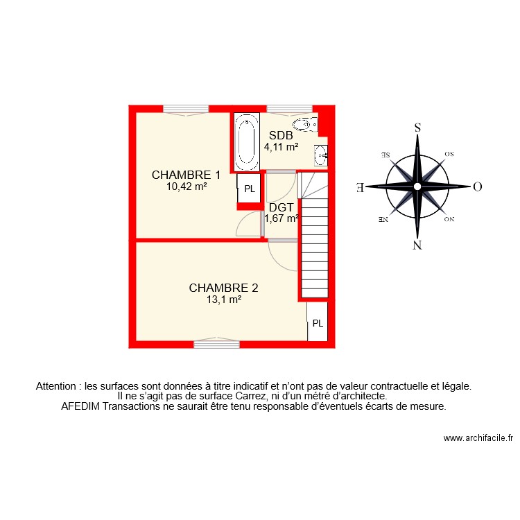 BI 7955 ETAGE . Plan de 5 pièces et 32 m2