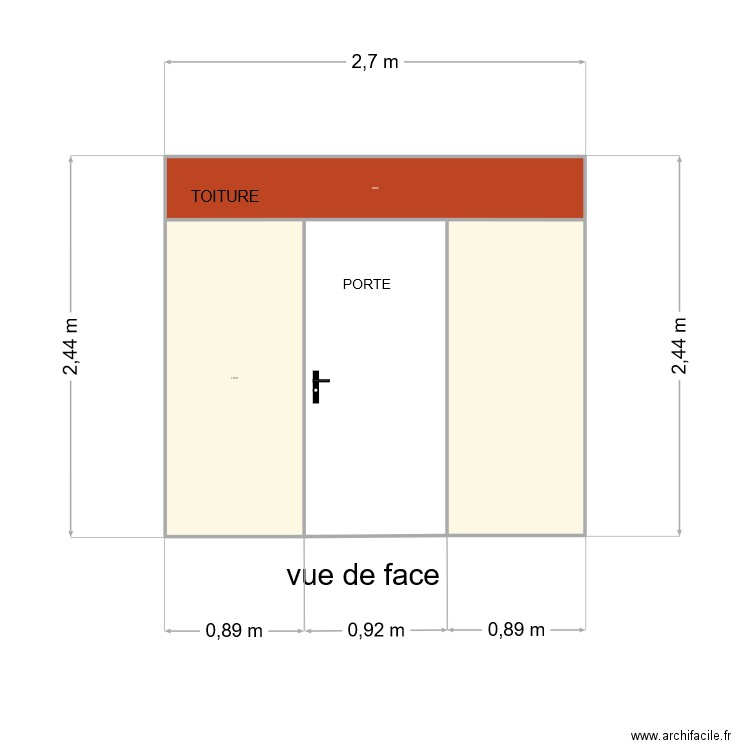 cabane face. Plan de 4 pièces et 6 m2